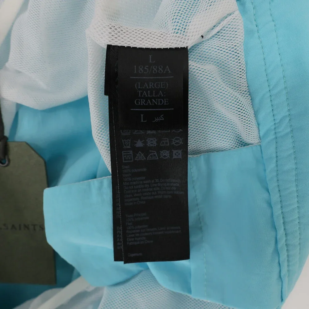 AllSaints Warden Swim Trunks Mens L Blue Ramskull Mesh Lined Elastic Waist